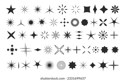 Set of light effect elements, shining star vector including sparkle, flare, glitters and light rays.Decorative patterns for party, fantasy, space and celebration theme digital designs.