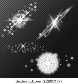 Set Light effect, Isolated flare, explosion glitter dust line solar flare spark star Sunlight, vector effect