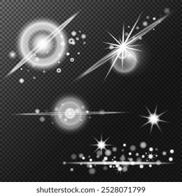 Set Light effect, Isolated flare, explosion glitter dust line solar flare spark star Sunlight, vector effect