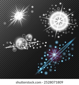 Set Light effect, Isolated flare, explosion glitter dust line solar flare spark star Sunlight, vector effect