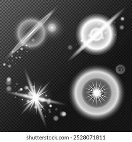 Set Light effect, Isolated flare, explosion glitter dust line solar flare spark star Sunlight, vector effect