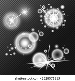 Set Light effect, Isolated flare, explosion glitter dust line solar flare spark star Sunlight, vector effect