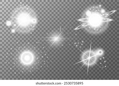 Set Light effect, Isolated flare, explosion glitter dust line solar flare spark star Sunlight, vector effect	
