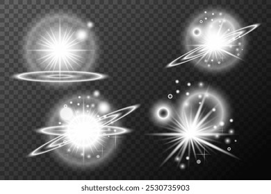 Set Light effect, Isolated flare, explosion glitter dust line solar flare spark star Sunlight, vector effect	
