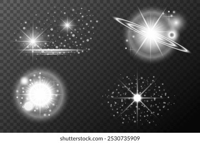 Set Light effect, Isolated flare, explosion glitter dust line solar flare spark star Sunlight, vector effect	
