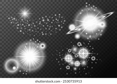 Efecto de luz, destello aislado, línea de polvo de brillo de explosión chispa solar estrella Luz del sol, efecto de Vector	
