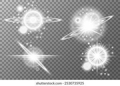 Set Light effect, Isolated flare, explosion glitter dust line solar flare spark star Sunlight, vector effect	
