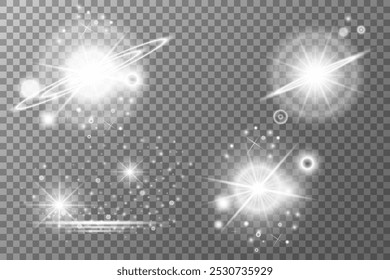 Set Light effect, Isolated flare, explosion glitter dust line solar flare spark star Sunlight, vector effect	
