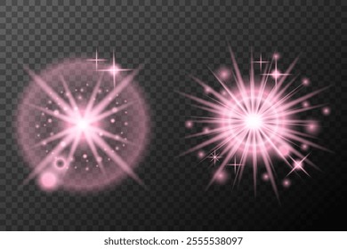 Set light effect Pink isolated flare explosion shiny dust line solar flare star spark neon light holidays festival, vector element