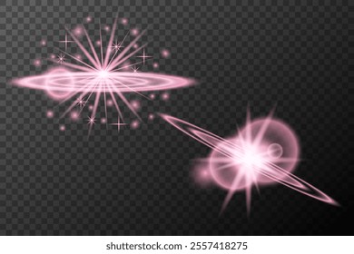 Set light effect Pink isolated flare explosion shiny dust line solar flare star spark neon light holidays festival, vector element