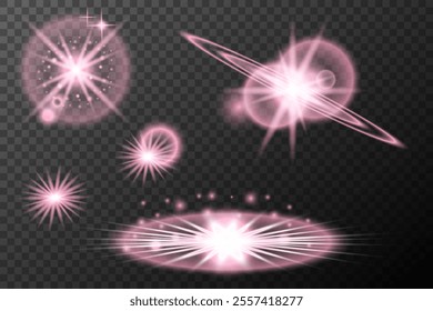 Set light effect Pink isolated flare explosion shiny dust line solar flare star spark neon light holidays festival, vector element