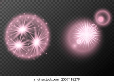 Set light effect Pink isolated flare explosion shiny dust line solar flare star spark neon light holidays festival, vector element