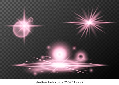 Set light effect Pink isolated flare explosion shiny dust line solar flare star spark neon light holidays festival, vector element
