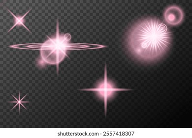 Set light effect Pink isolated flare explosion shiny dust line solar flare star spark neon light holidays festival, vector element