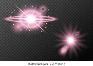 Set light effect Pink isolated flare explosion shiny dust line solar flare star spark neon light holidays festival, vector element
