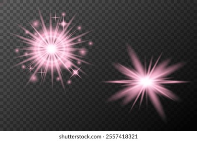 Set light effect Pink isolated flare explosion shiny dust line solar flare star spark neon light holidays festival, vector element