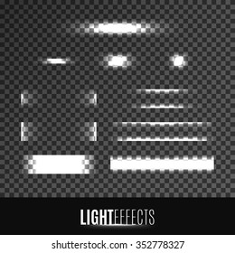 Set of light effects for button design, banner, cover and other elements. Vector Illustration.