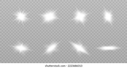 Set of Light Effects. A flash of white light, a star on a transparent background. Sun, summer. light sunlight.