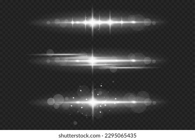  Set of light effects. Glare and flash. Bright beams of light. Glowing lines. Vector illustration.Dust. Christmas Flash.