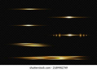 Set of light effects. Glare and flashes. Bright beams of light. Glowing lines. Dust. Christmas flash.Gold color vector illustration