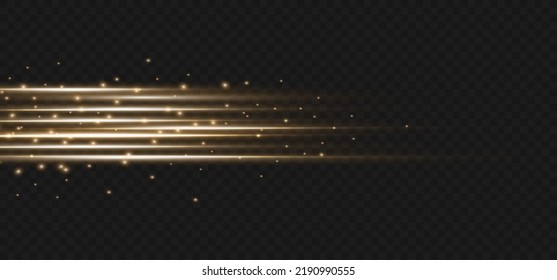 Set of light effects. Glare and flashes. Bright beams of light. Glowing lines. Dust. Christmas flash.Gold color vector illustration