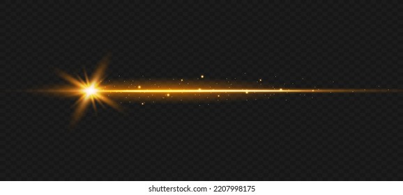 Set of light effects. Glare and flashes. Bright beams of light. Glowing lines. Dust. Christmas flash.Gold color vector illustration