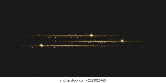 Set of light effects. Glare and flashes. Bright beams of light. Glowing lines. Dust. Christmas flash.Gold color vector illustration