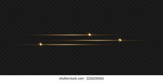 Set of light effects. Glare and flashes. Bright beams of light. Glowing lines. Dust. Christmas flash.Gold color vector illustration