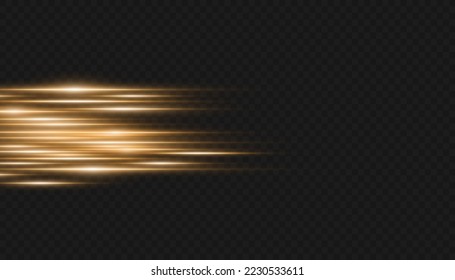 Set of light effects. Glare and flashes. Bright beams of light. Glowing lines. Dust. Christmas flash.Gold color vector illustration