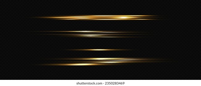 Set of light effects. Glare and flashes. Bright beams of light. Glowing lines. Dust. Christmas flash.Gold color vector illustration