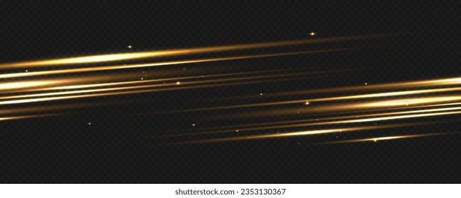 Set of light effects. Glare and flashes. Bright beams of light. Glowing lines. Dust. Christmas flash.Gold color vector illustration