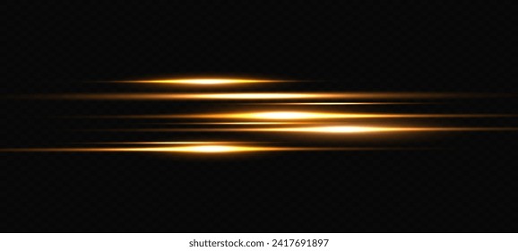Set of light effects. Glare and flashes. Bright beams of light. Glowing lines. Dust. Christmas flash.Gold color vector illustration