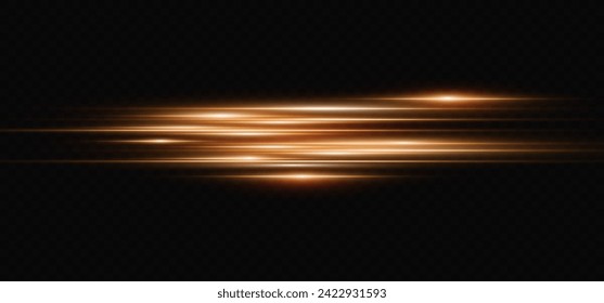 Set of light effects. Glare and flashes. Bright beams of light. Glowing lines. Dust. Christmas flash.Gold color vector illustration