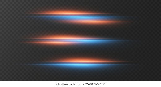 A set of light effects, glare and flashes. On a transparent background.