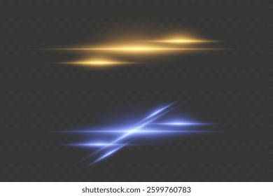 A set of light effects, glare and flashes. On a transparent background.
