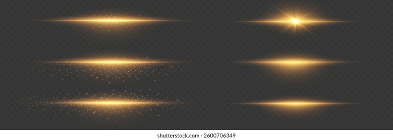 A set of light effects, glare and flashes. On a transparent background.