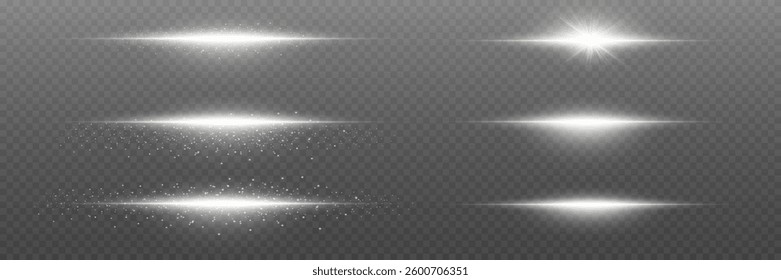 A set of light effects, glare and flashes. On a transparent background.
