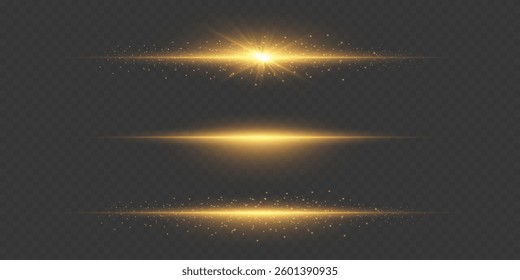 A set of light effects, glare and flashes. On a transparent background.