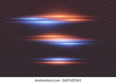 A set of light effects, glare and flashes. On a transparent background.
