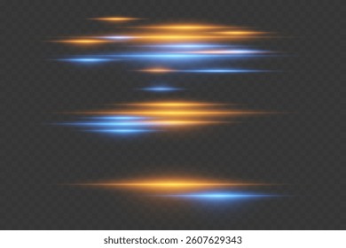 A set of light effects, glare and flashes. On a transparent background.