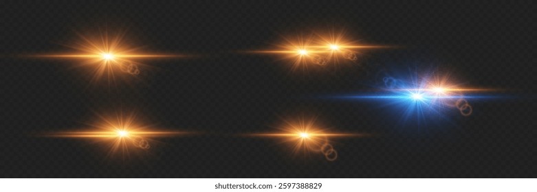Set of light effects and glare. On a transparent background.