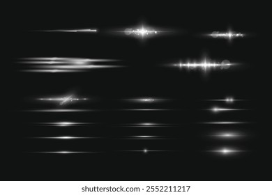 Set of light effects glowing light isolated on transparent background.