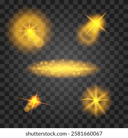 Set of light effects isolated on transparent background. Vector illustration.