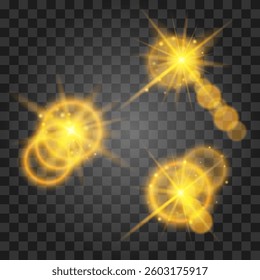 Set of light effects isolated on transparent background. Vector illustration.
