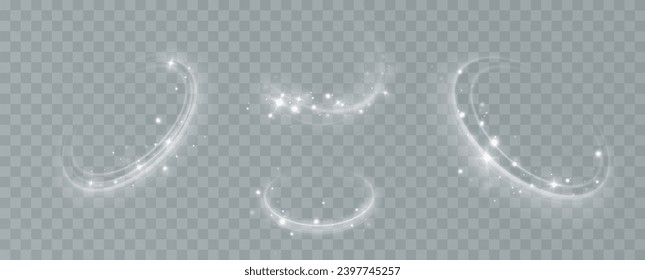 A set of light effects on a transparent background for advertising. Stars, breezes, lines, curls, dust, glitter explosion. Light effect for children's toys.