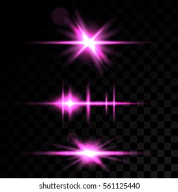 A set of light effects  on a transparent background. Magic glow pink.