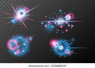 Set Lichteffekte rosa blau einzelne Flamme Explosion glänzenden Staub Linie Solar-Flamme Funken Stern Neonlicht, Vektoreffekt	
