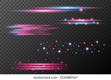 Set Light effects pink blue isolated flare explosion shiny dust line solar flare spark star neon light, vector effect	
