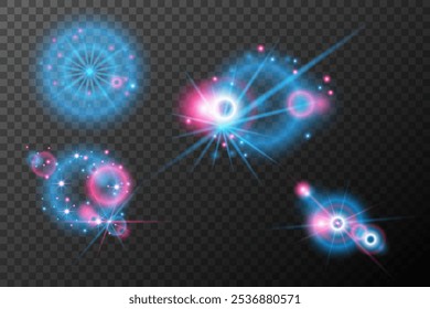 Set Light effects pink blue isolated flare explosion shiny dust line solar flare spark star neon light, vector effect	

