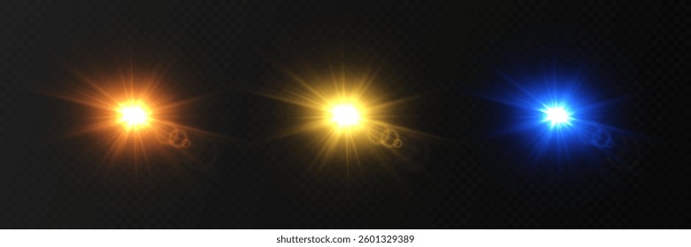 Set of light effects, star flares. An explosion of light and glare.